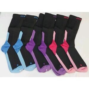 Zcesur 6 Pack S/M (2Blk/Pur+2Blk/Pink+2Blk/Blue ) Compression Socks #S8
